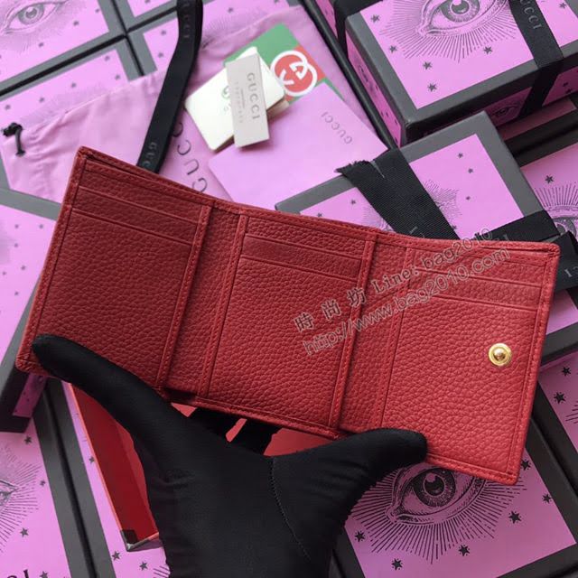 Gucci錢包 古馳新款翻蓋長錢包 Gucci女錢包 456116大紅全皮  gdj1182